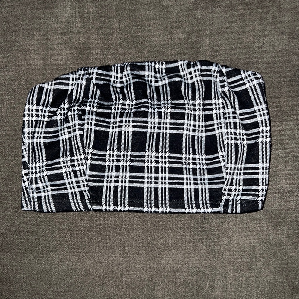 Fashion Nova Black and White Plaid Bandeau Top Size S